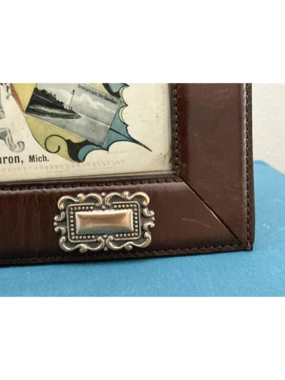 Vintage Leather Buckle Picture Frame 1910 Butterfly Girl Postcard - Picture 5 of 14